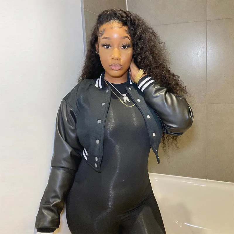 A2Z Ladies Cropped Letterman Jacket