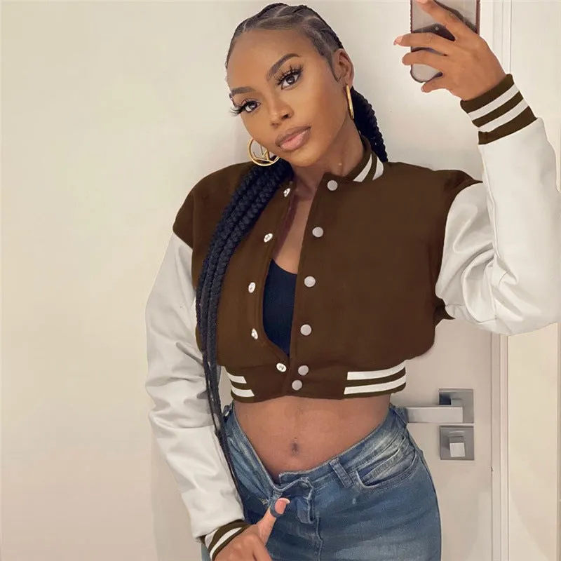 A2Z Ladies Cropped Letterman Jacket