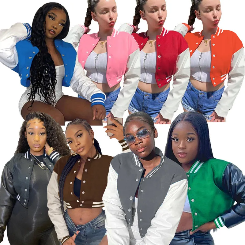 A2Z Ladies Cropped Letterman Jacket