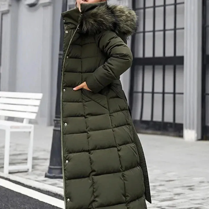 Annele Dekker Parka | Warme lange Winterjacke mit Gürtel und Fellkragen für Damen