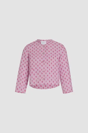 Boxy collarless jacket in printed quilted sustainable viscose blend