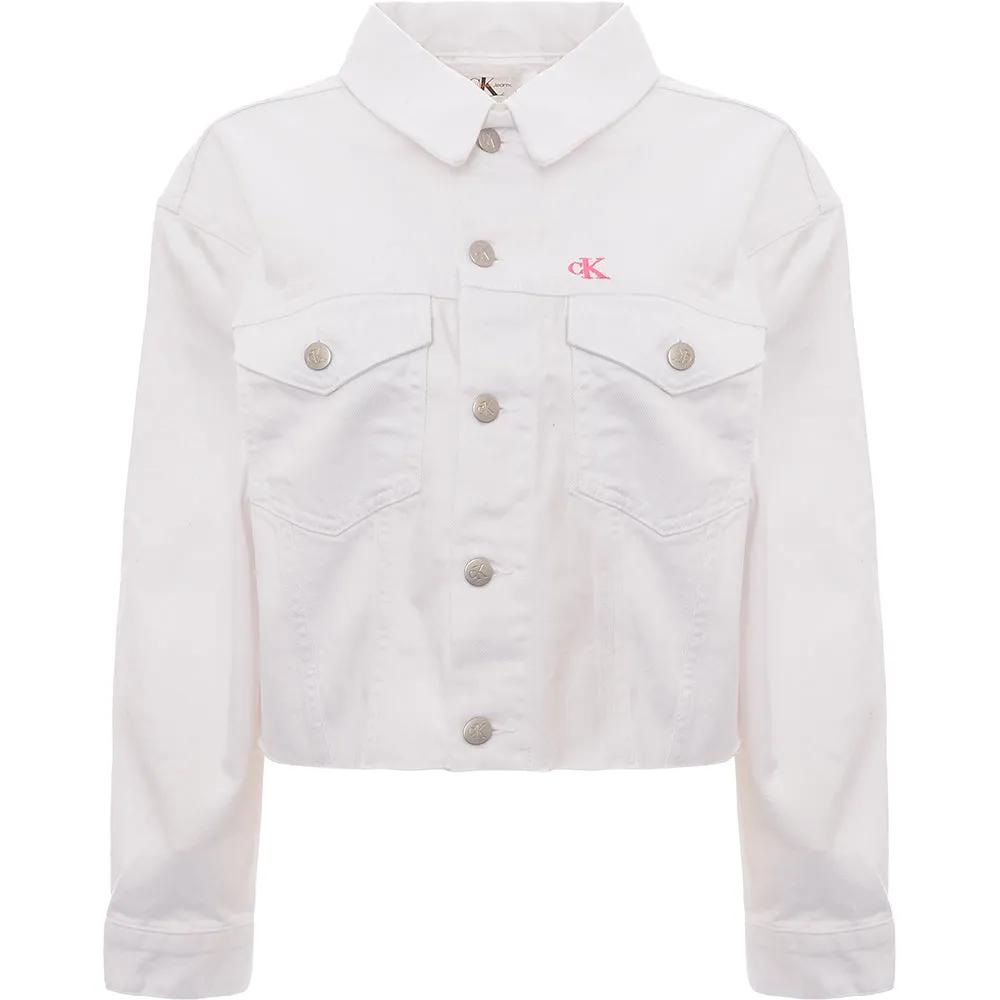 Calvin Klein Womens Pride Cropped Oversized Denim Jacket in White