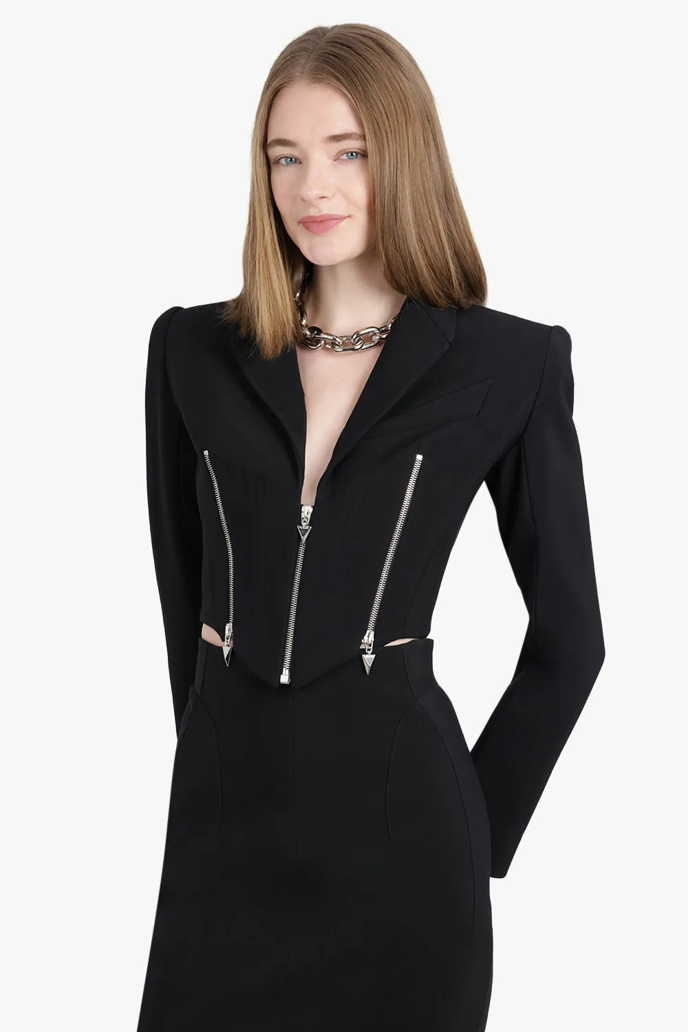Crop Single Breasted Zip Jacket | Black