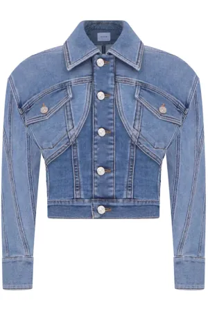 CROPPED BI-MATERIAL DENIM JACKET | BLUE
