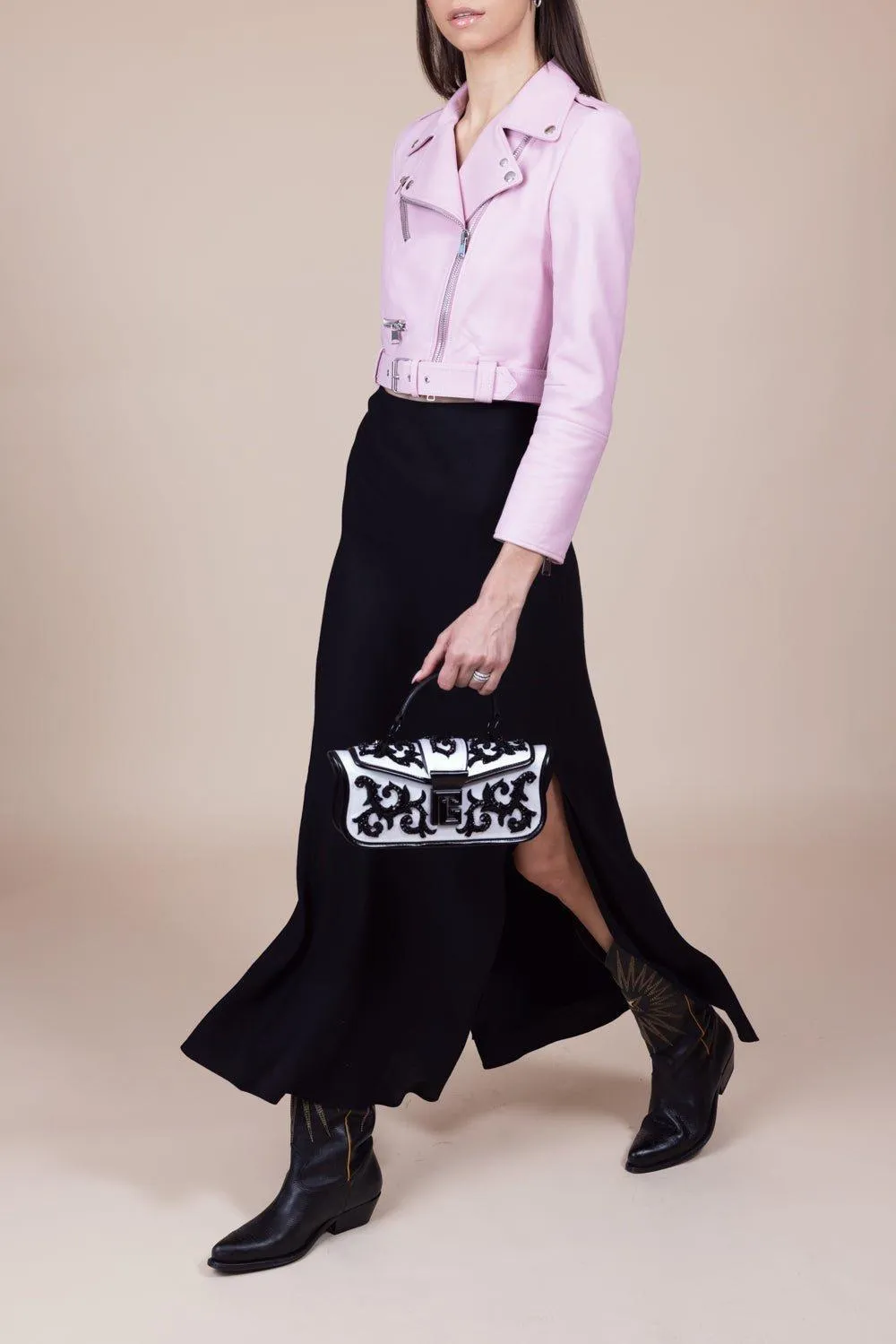 Cropped Biker Jacket - Rose Pink