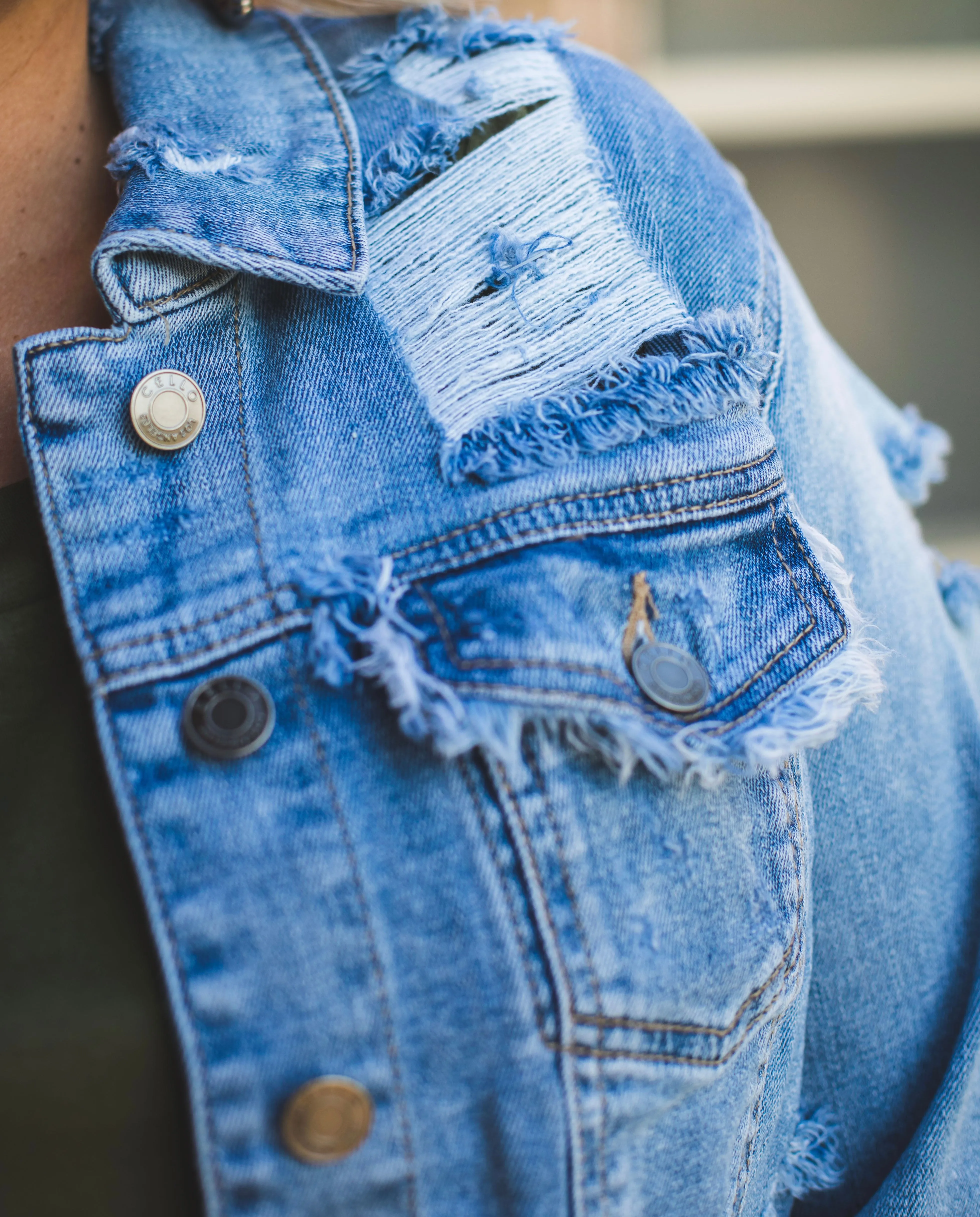 Cropped Distressed Denim Jacket {Light Wash}