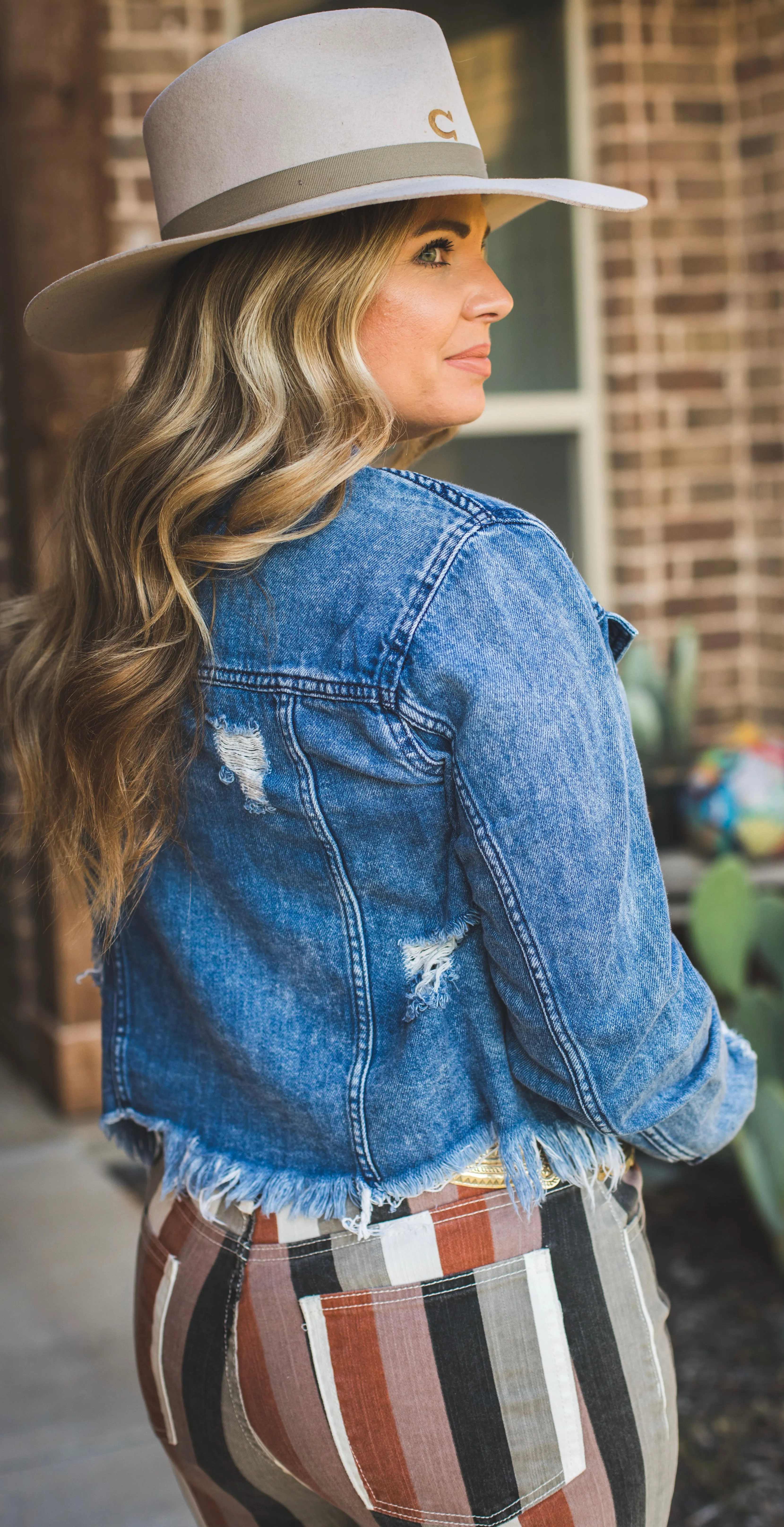Cropped Distressed Denim Jacket {Medium Wash}