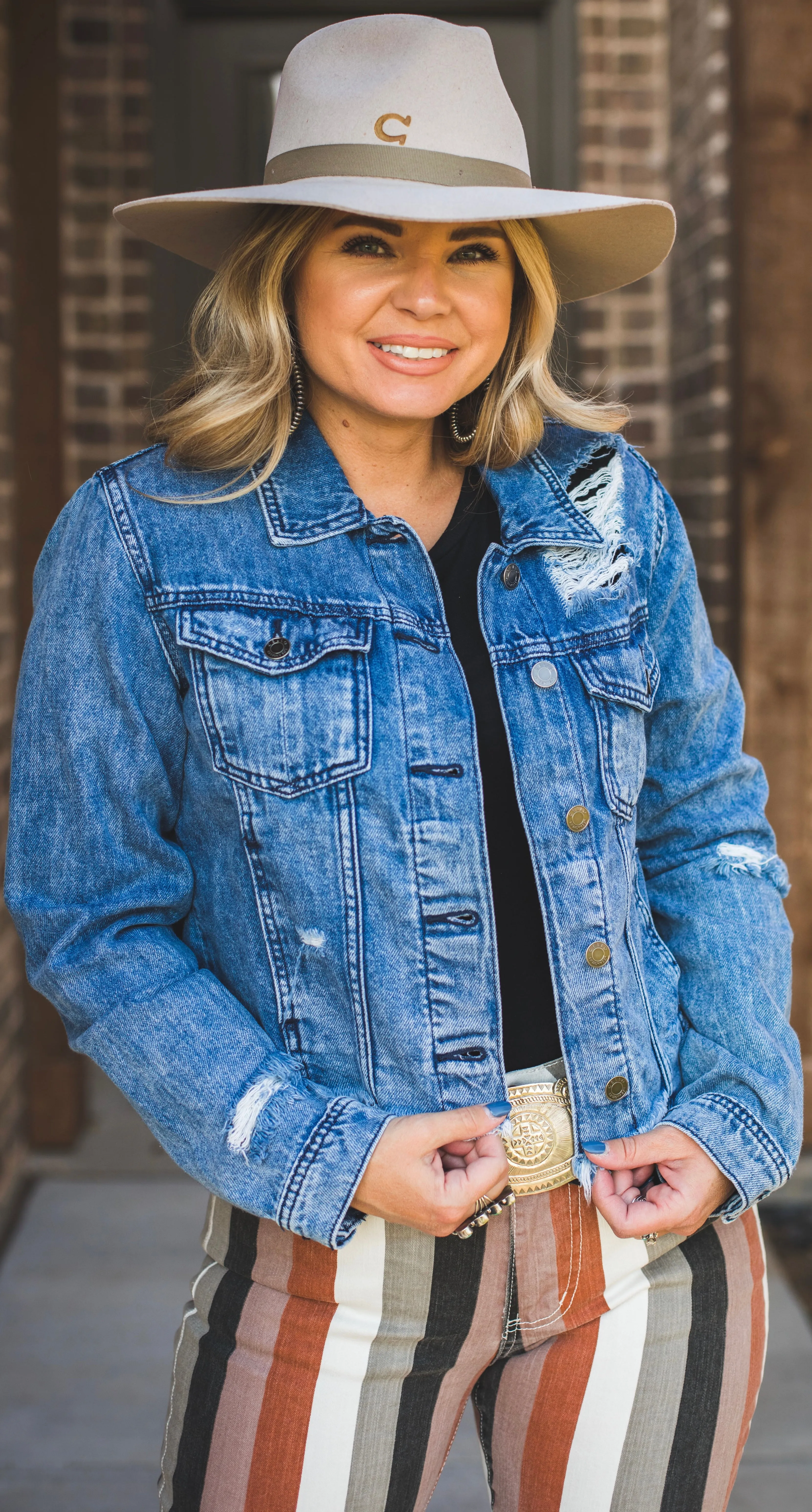 Cropped Distressed Denim Jacket {Medium Wash}