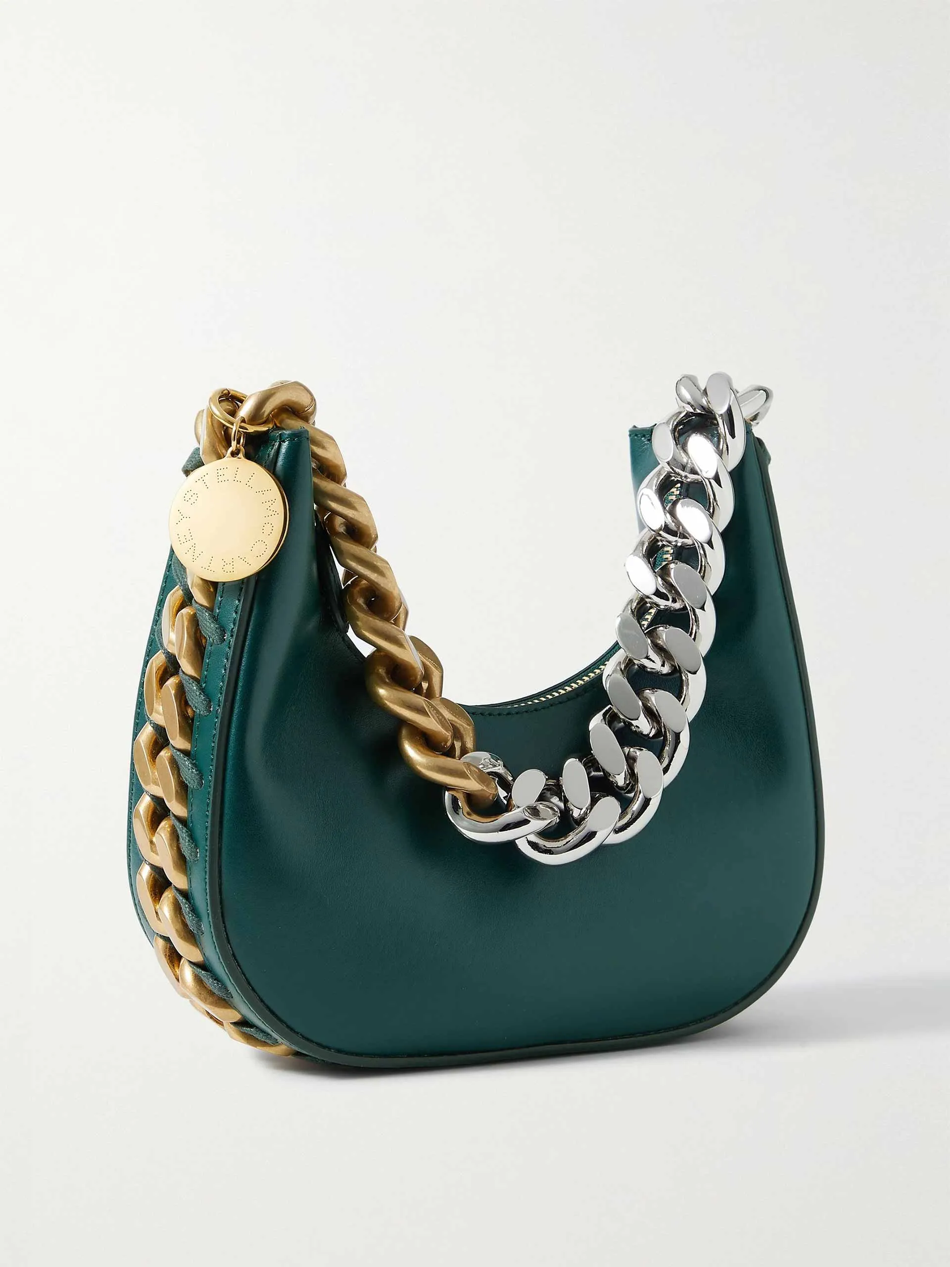 Dark green vegetarian leather shoulder bag