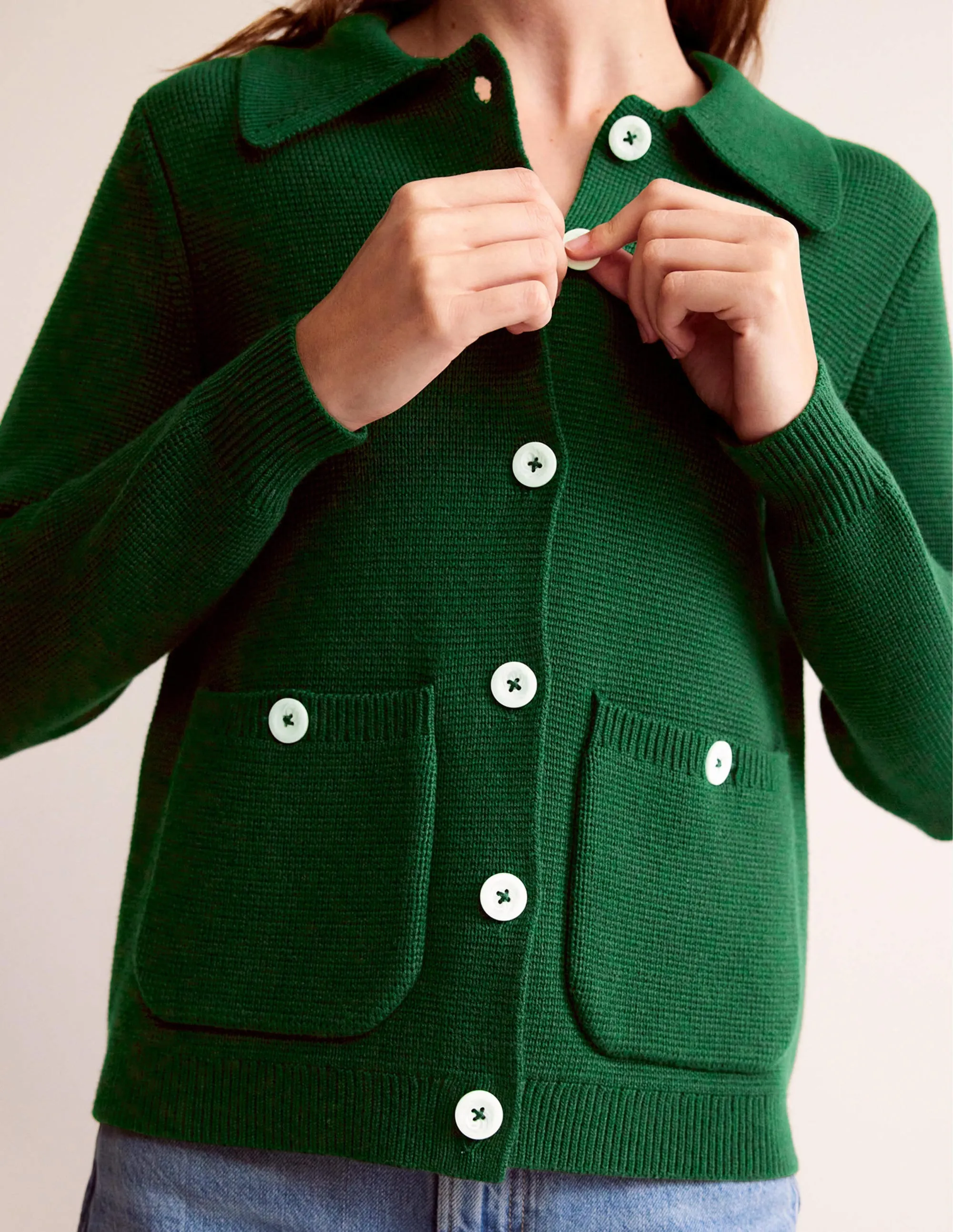 Emily Wool Blend Cardigan-Hunter Green