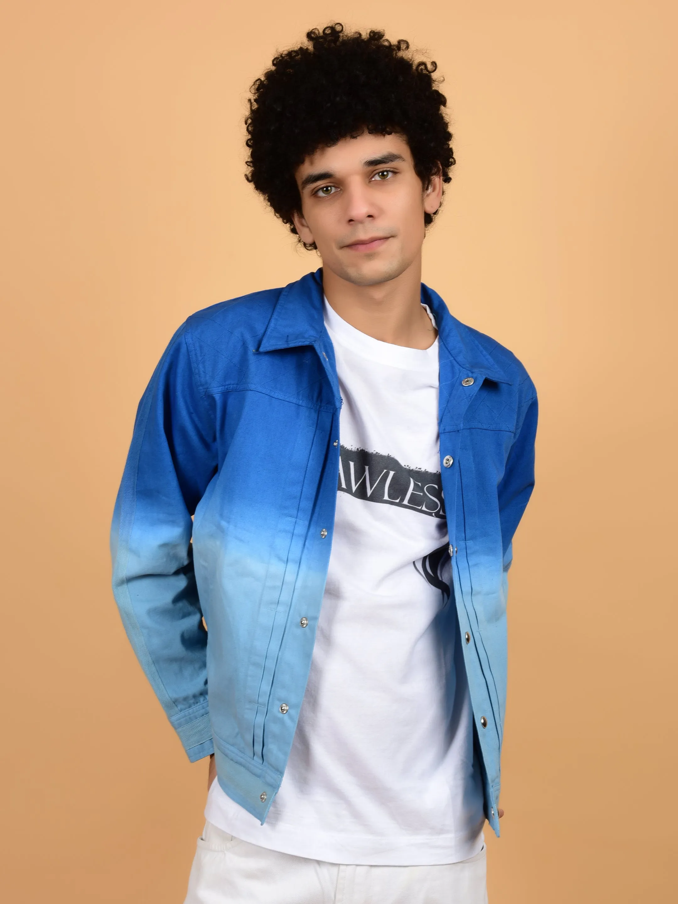 Flawless Blue & White Cotton Jacket for Men