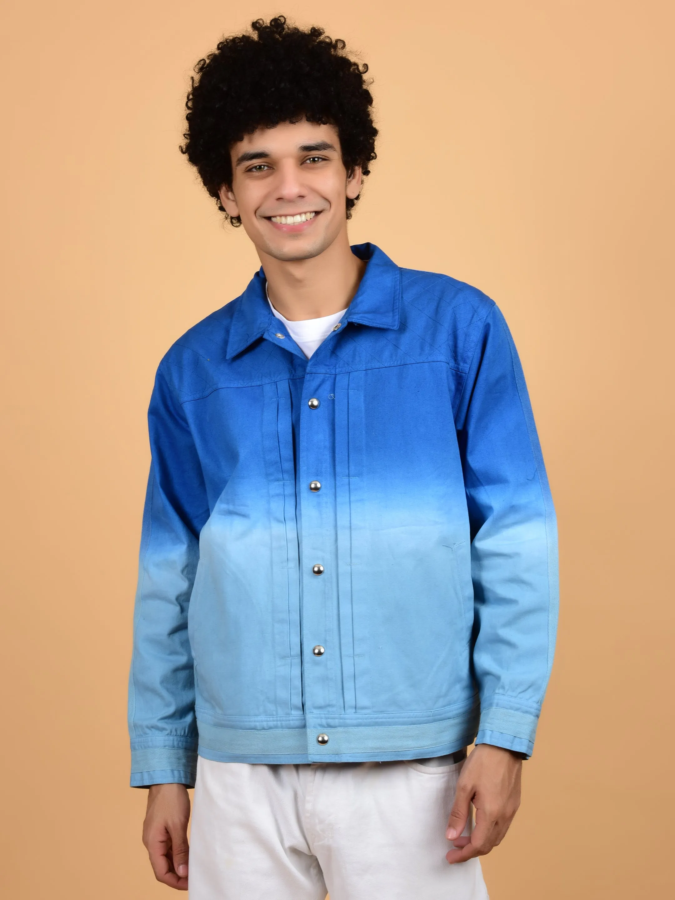 Flawless Blue & White Cotton Jacket for Men