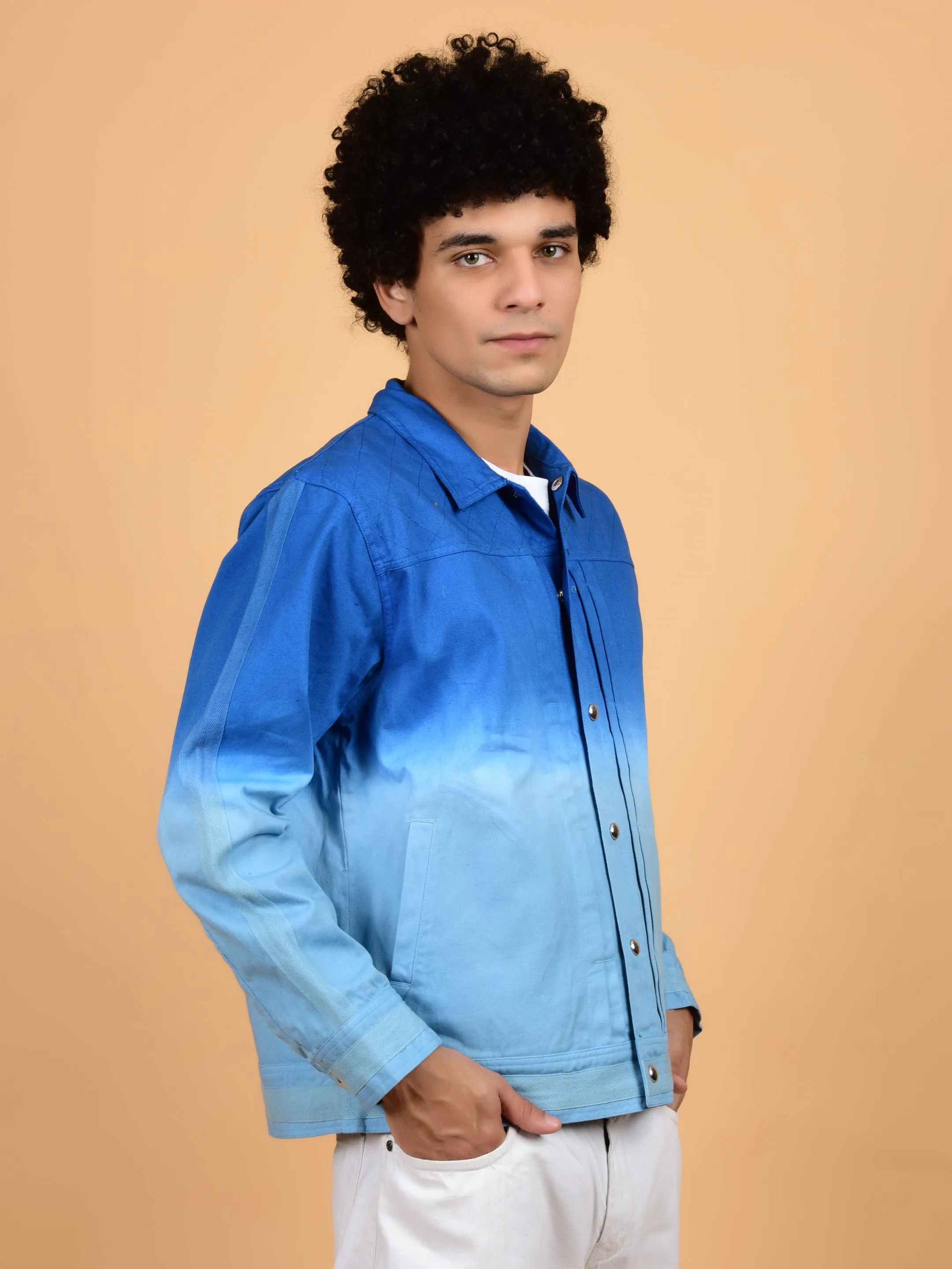 Flawless Blue & White Cotton Jacket for Men