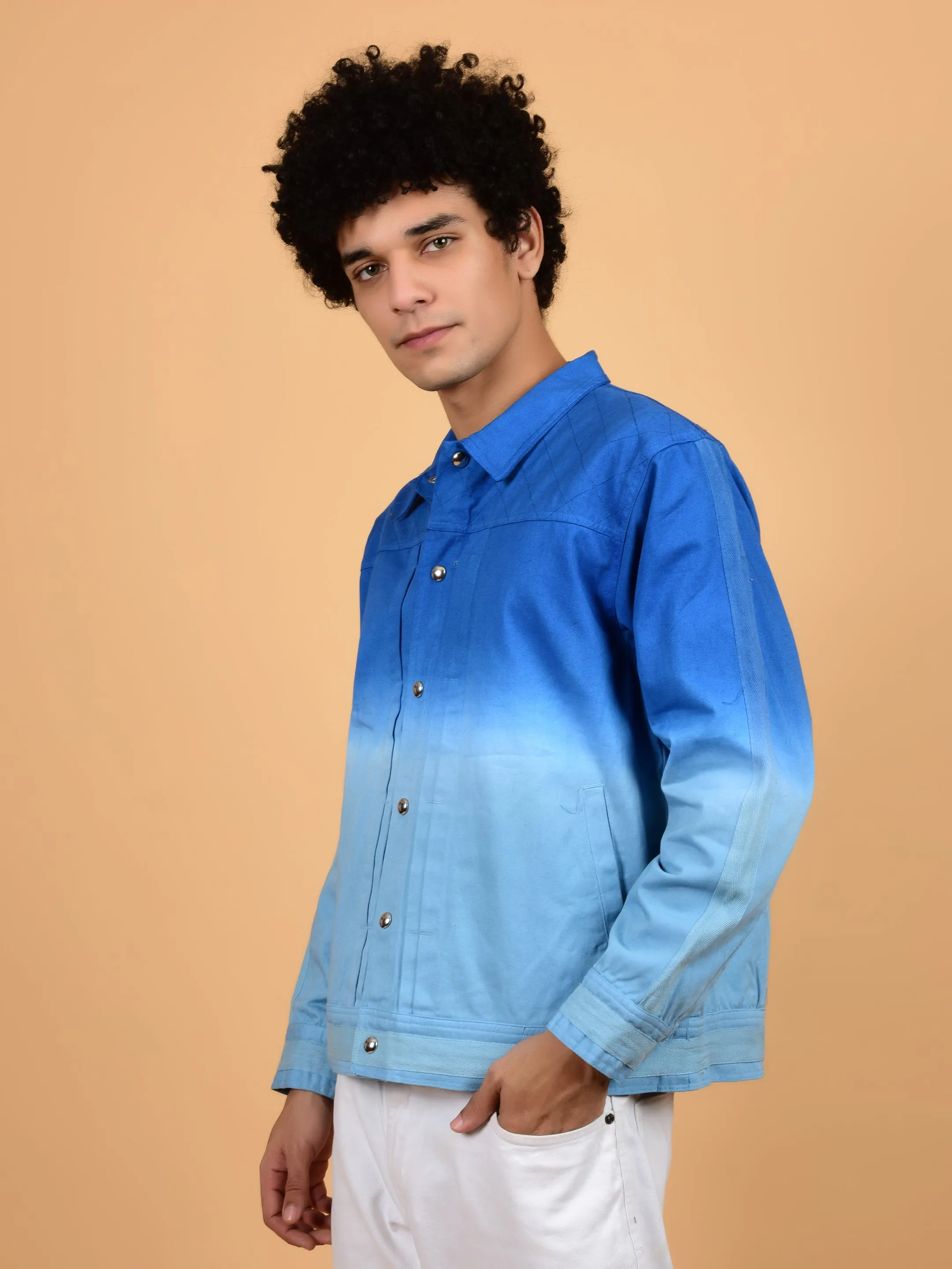 Flawless Blue & White Cotton Jacket for Men
