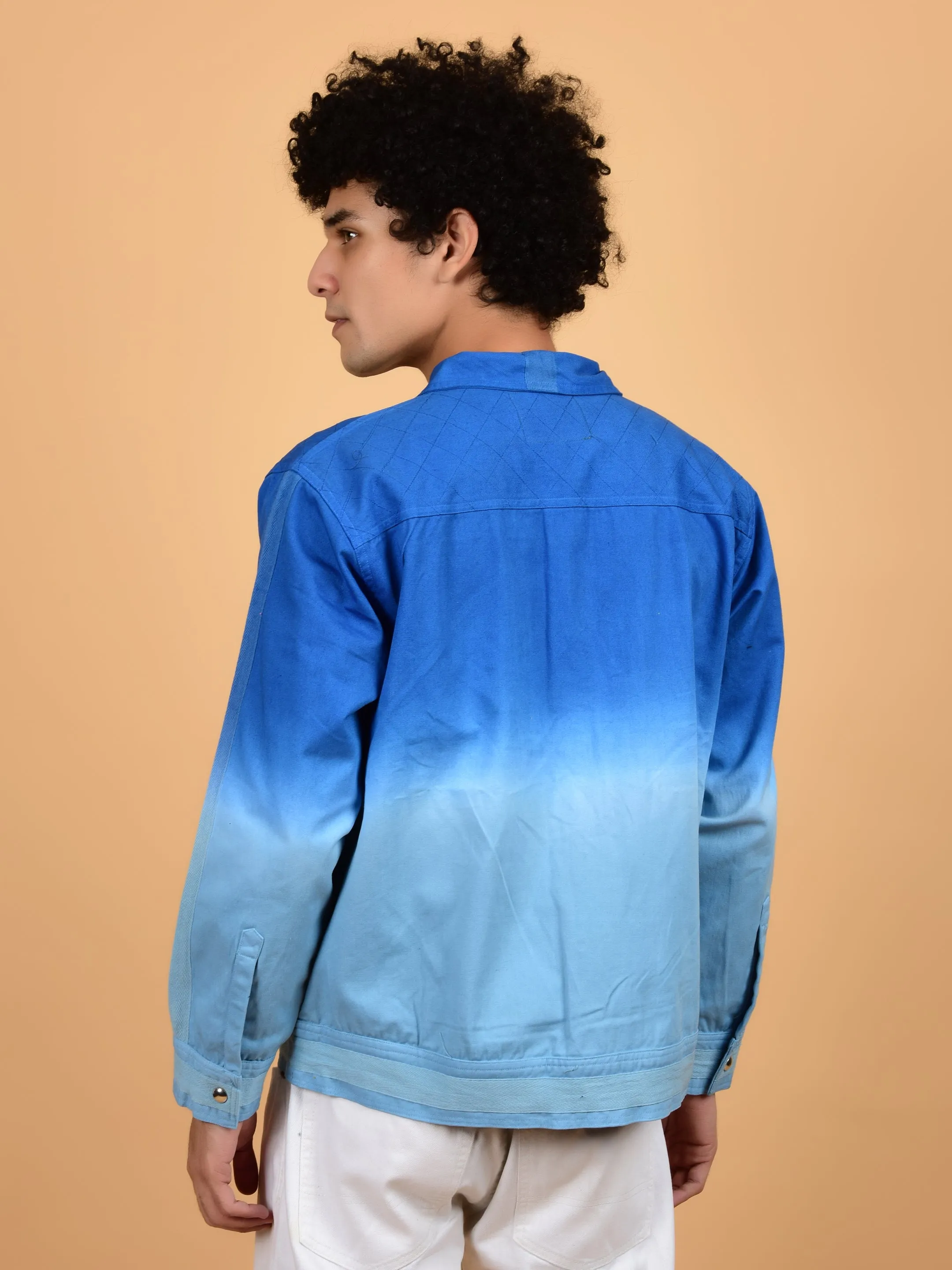 Flawless Blue & White Cotton Jacket for Men