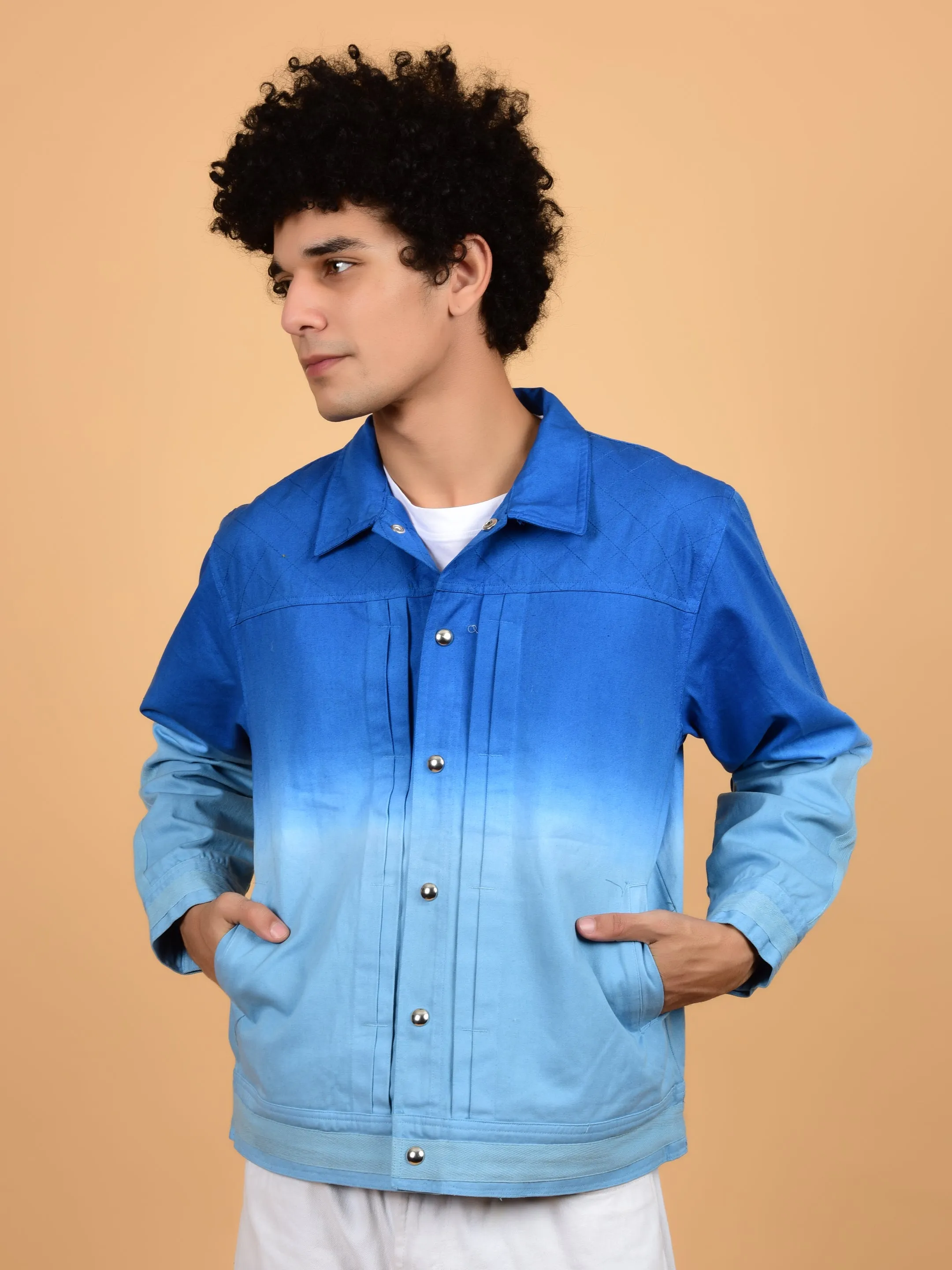 Flawless Blue & White Cotton Jacket for Men