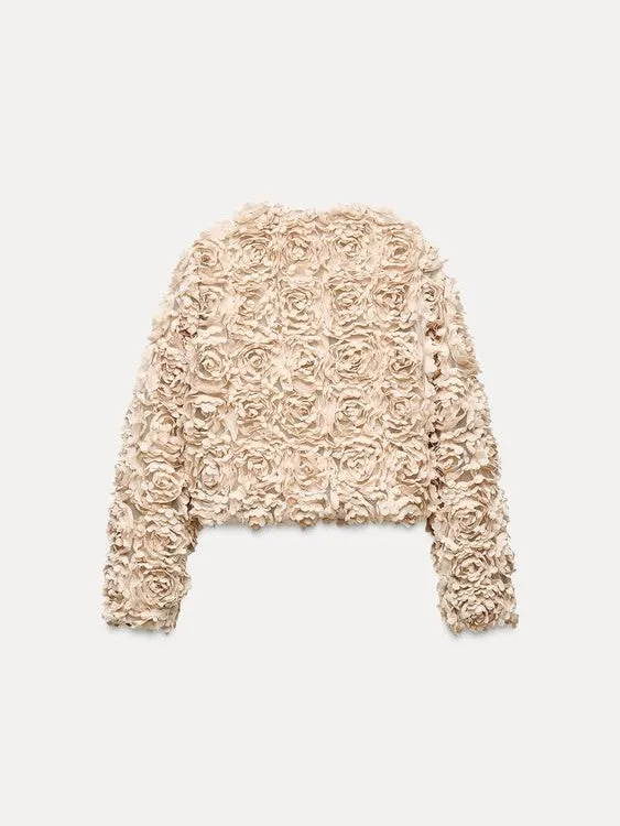 Flower Textured Cropped Full Sleeves Jacket