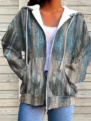 Geometrische parka voor dames plus-size - polyester elastaan met capuchon