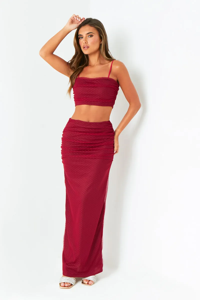 Katy Wine Spot Mesh Crop Top