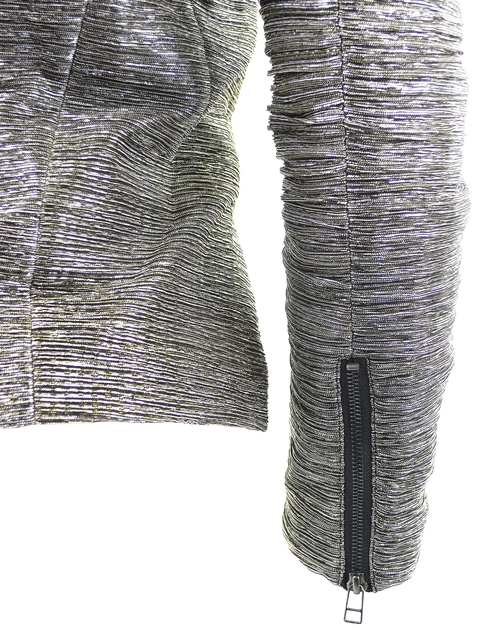 Metallic Crinkle Zip-Up Angled Short Jacket