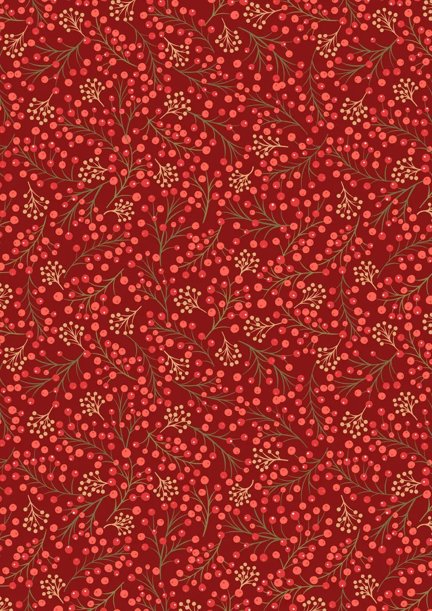 New Forest Winter Flannel | Winter Berries on Red by Lewis & Irene | 100% Cotton Flannel