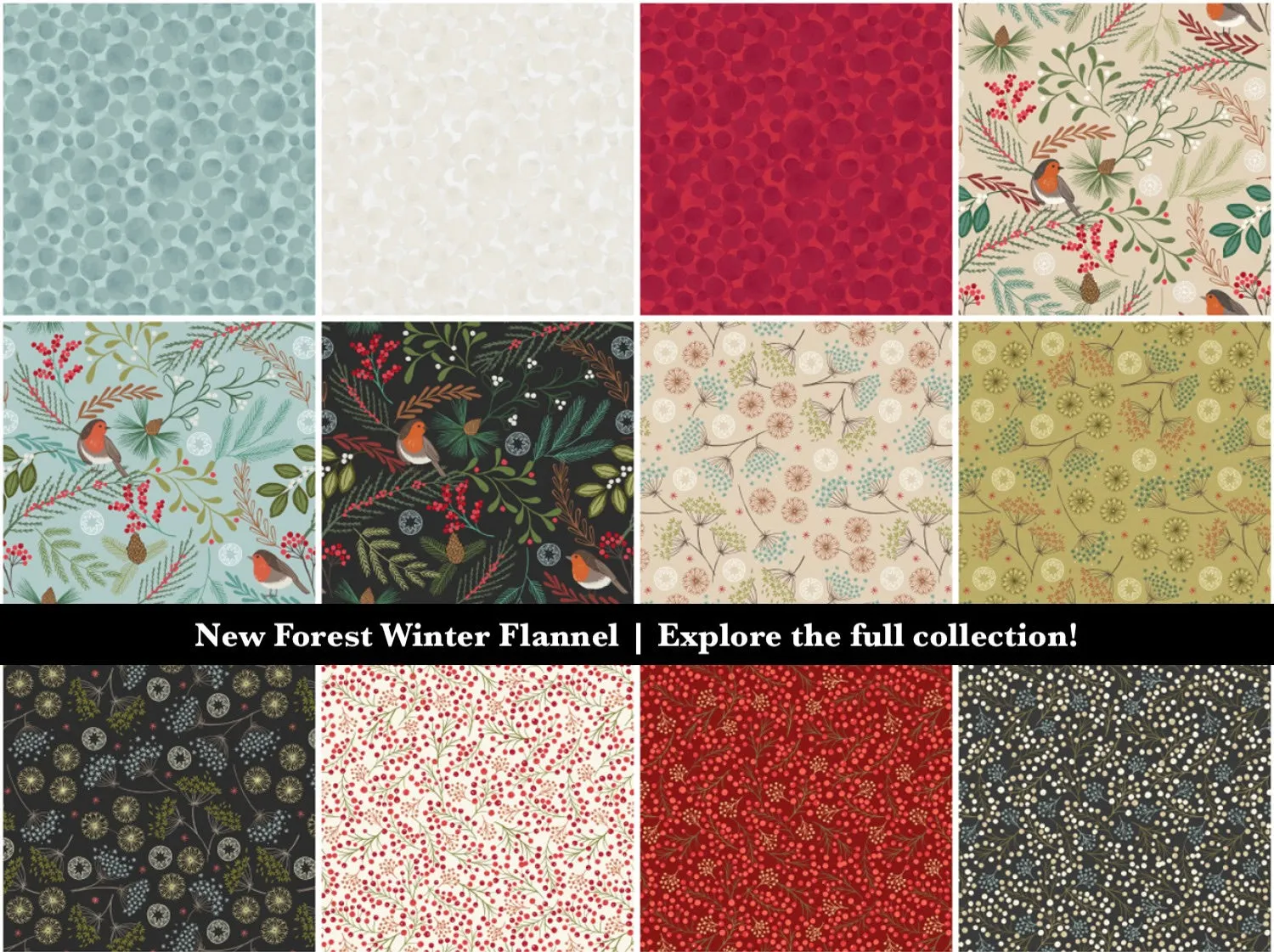 New Forest Winter Flannel | Winter Berries on Red by Lewis & Irene | 100% Cotton Flannel