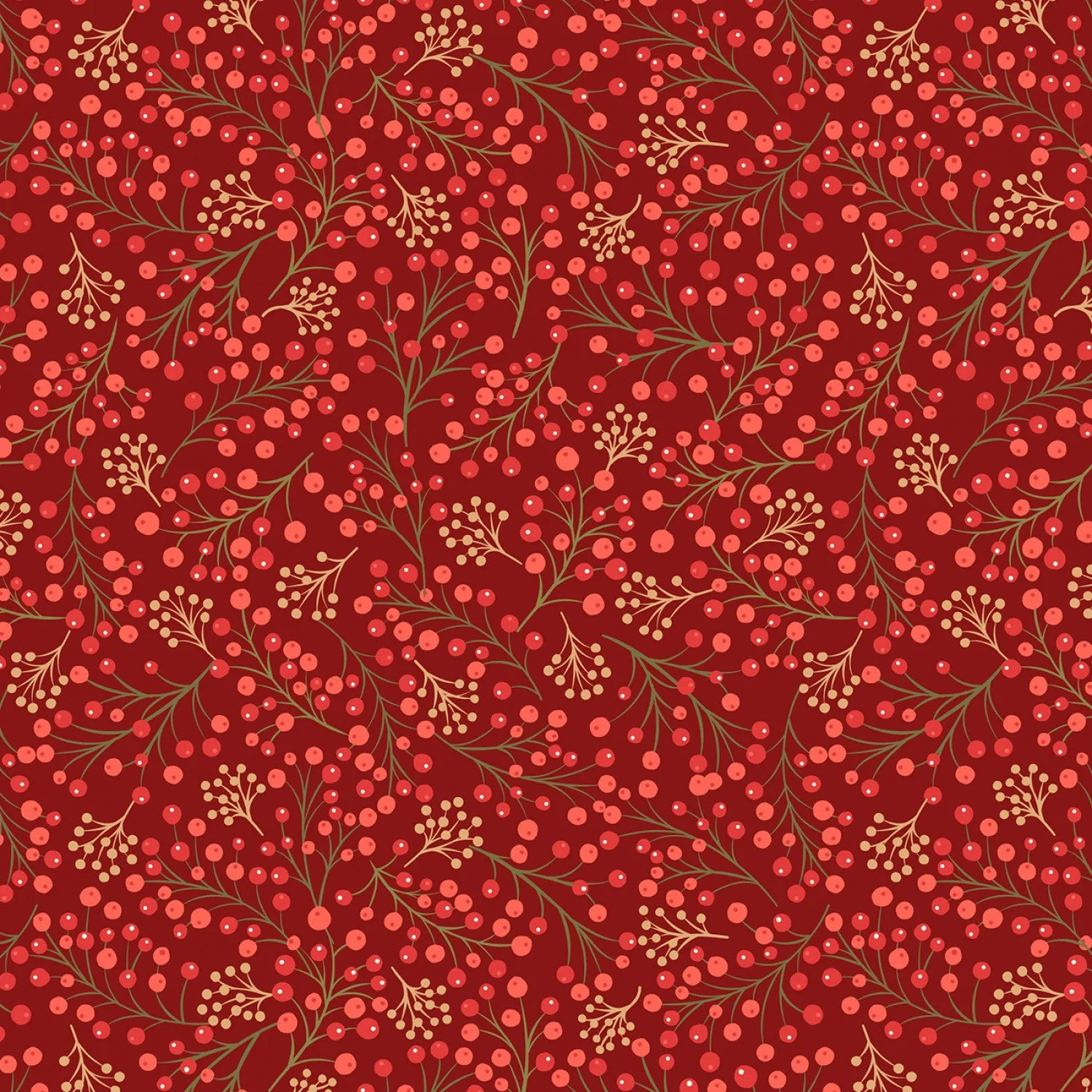 New Forest Winter Flannel | Winter Berries on Red by Lewis & Irene | 100% Cotton Flannel