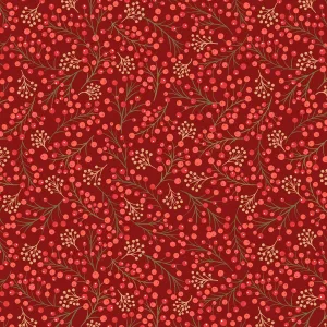 New Forest Winter Flannel | Winter Berries on Red by Lewis & Irene | 100% Cotton Flannel