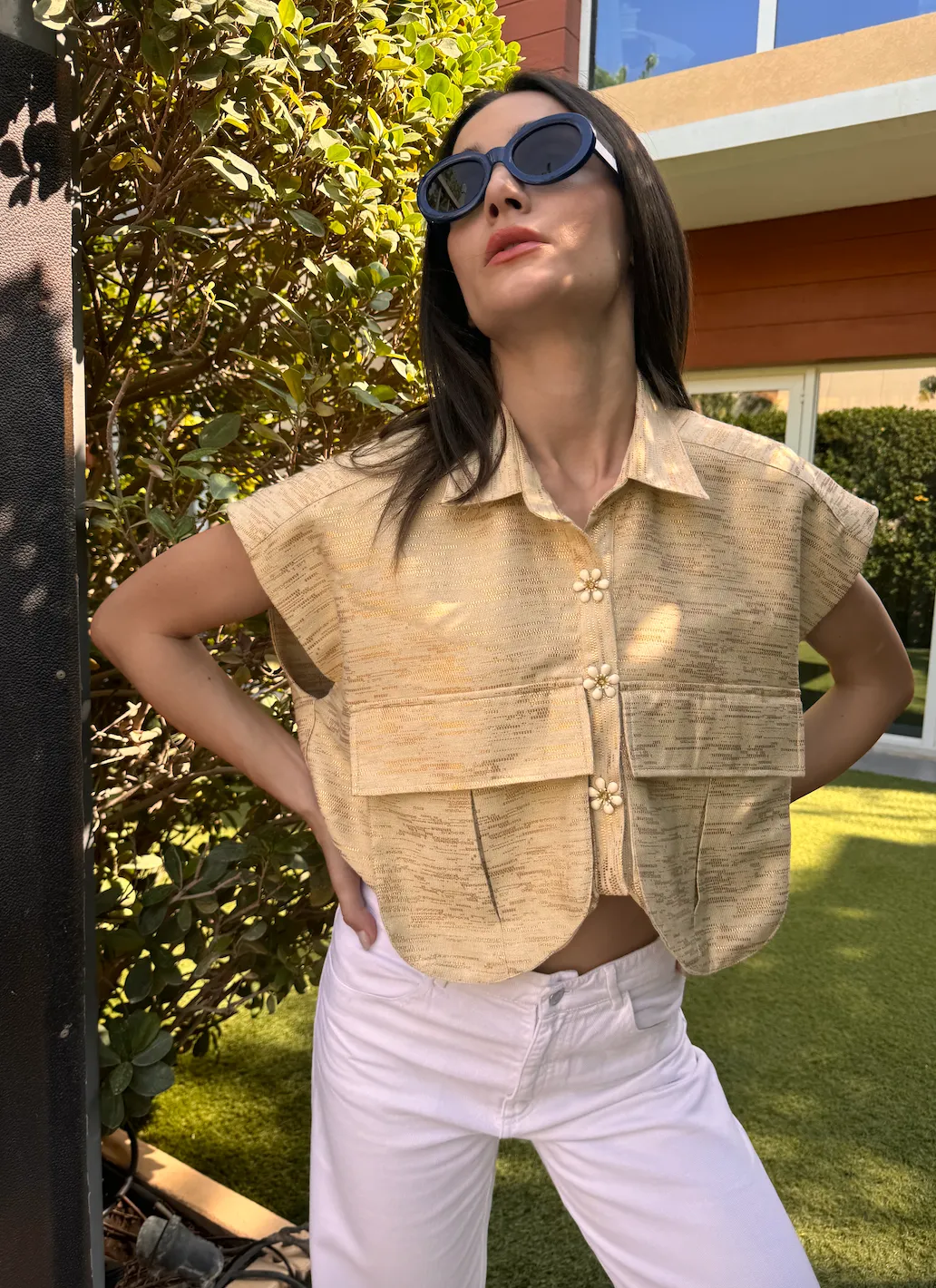 OVERSIZED Pockets Vest Metallic Gold