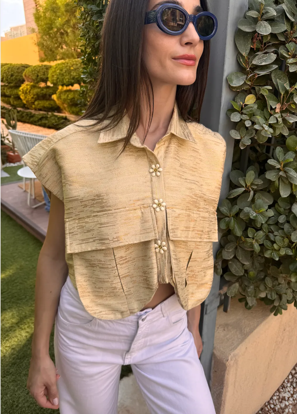 OVERSIZED Pockets Vest Metallic Gold