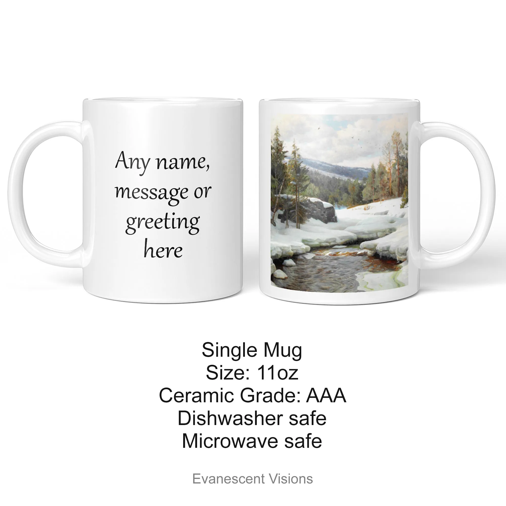 Personalised Winter Landscape Mugs, Christmas Art Mugs