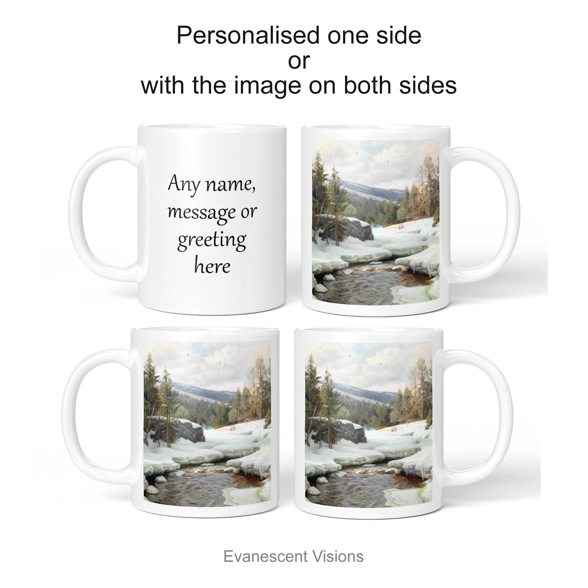 Personalised Winter Landscape Mugs, Christmas Art Mugs