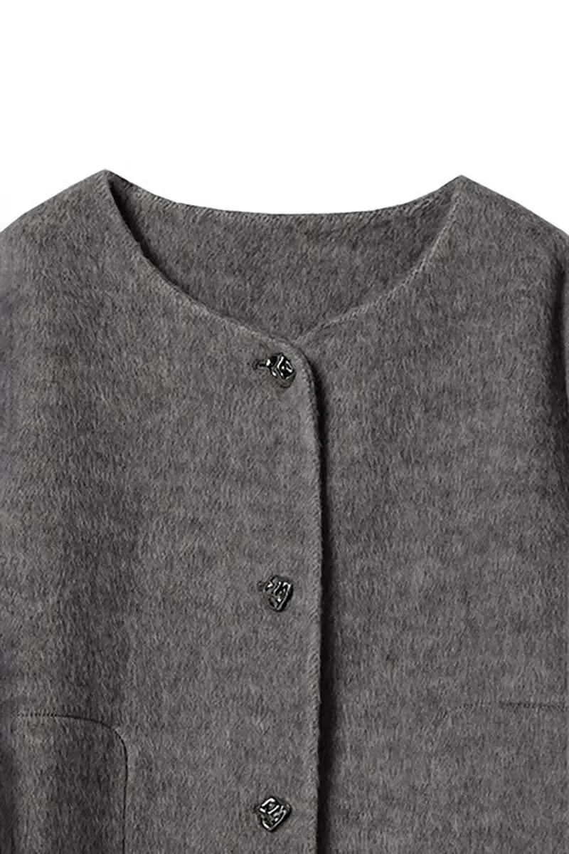 Silk Wool Blend Crewneck Cropped Jacket