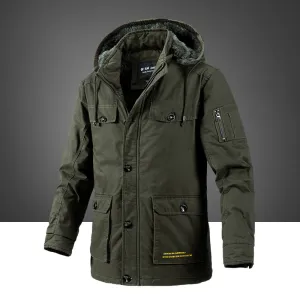 Tommy™ katoen wollen winddichte kaki parka winterjas met capuchon