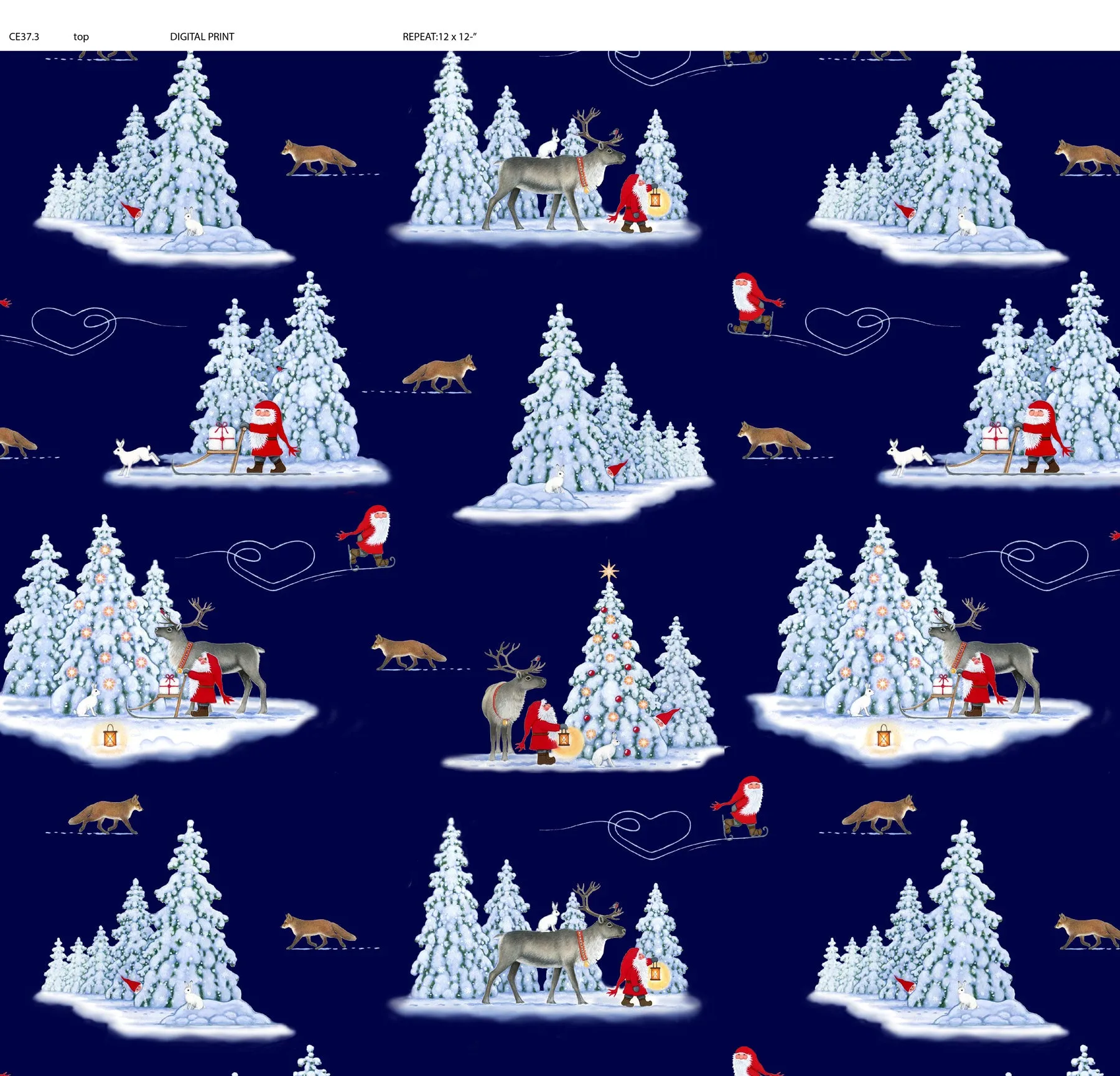 Tomtens Forest Friends | Foxes on Dark Navy by Eva Melhuish for Lewis & Irene | CE37.3