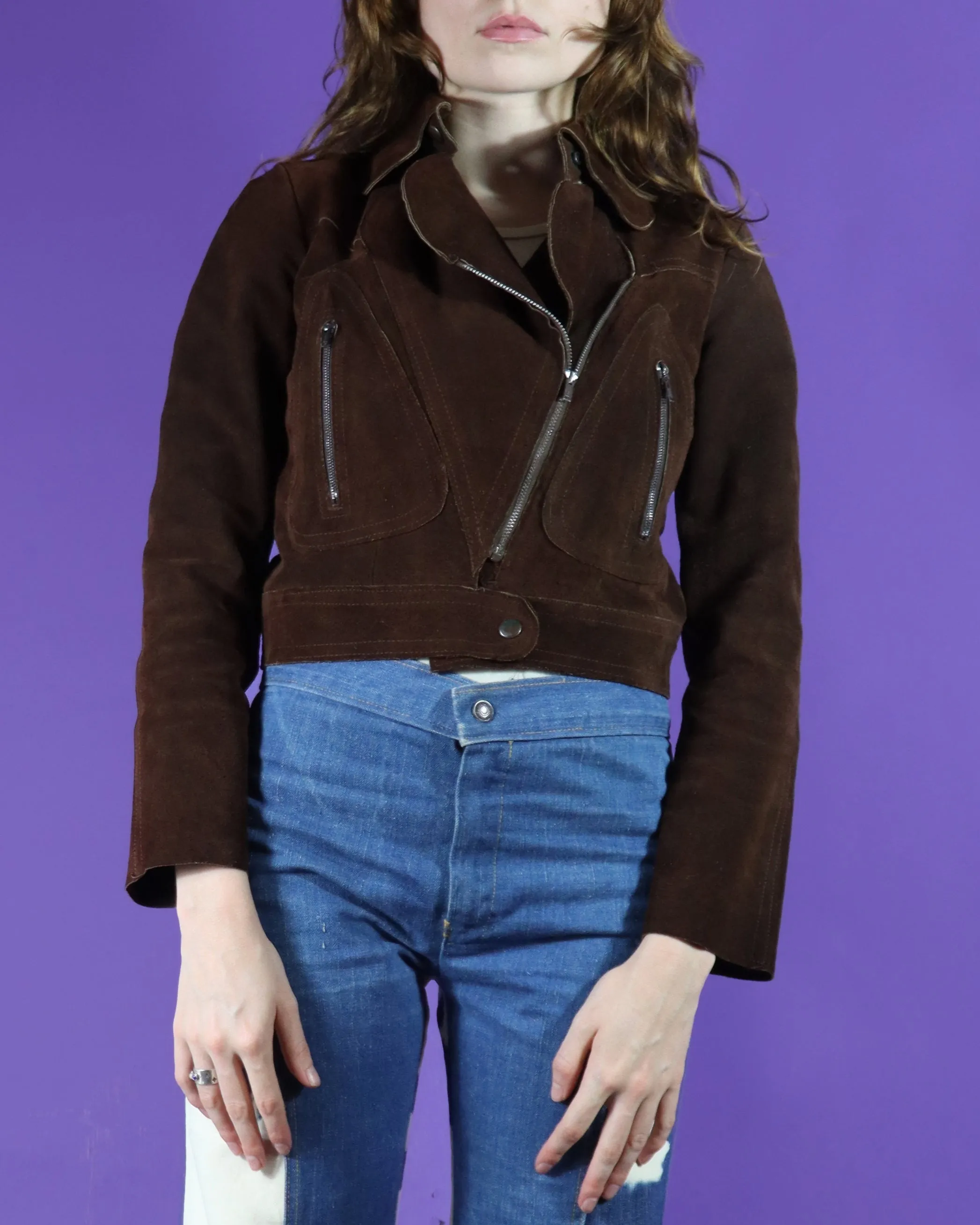 Vintage 1970s Brown Suede Cropped Western Jacket