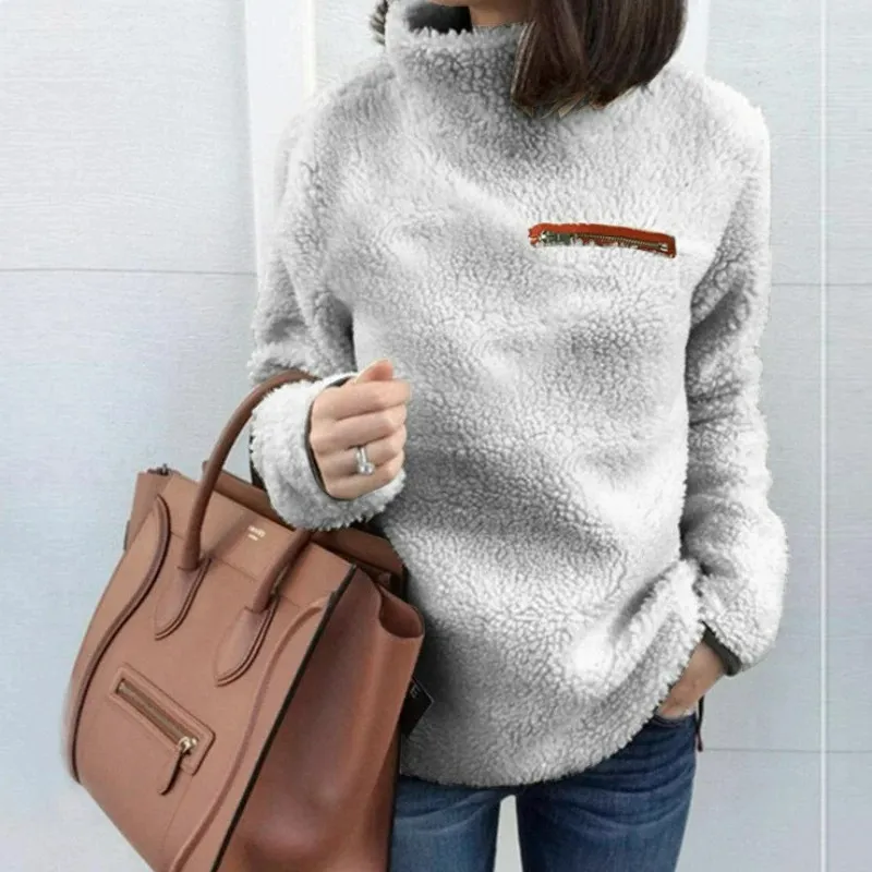 Women's Comfortable Fleece Turtleneck Jumper with Zipper Pocket | Perfect for Winter