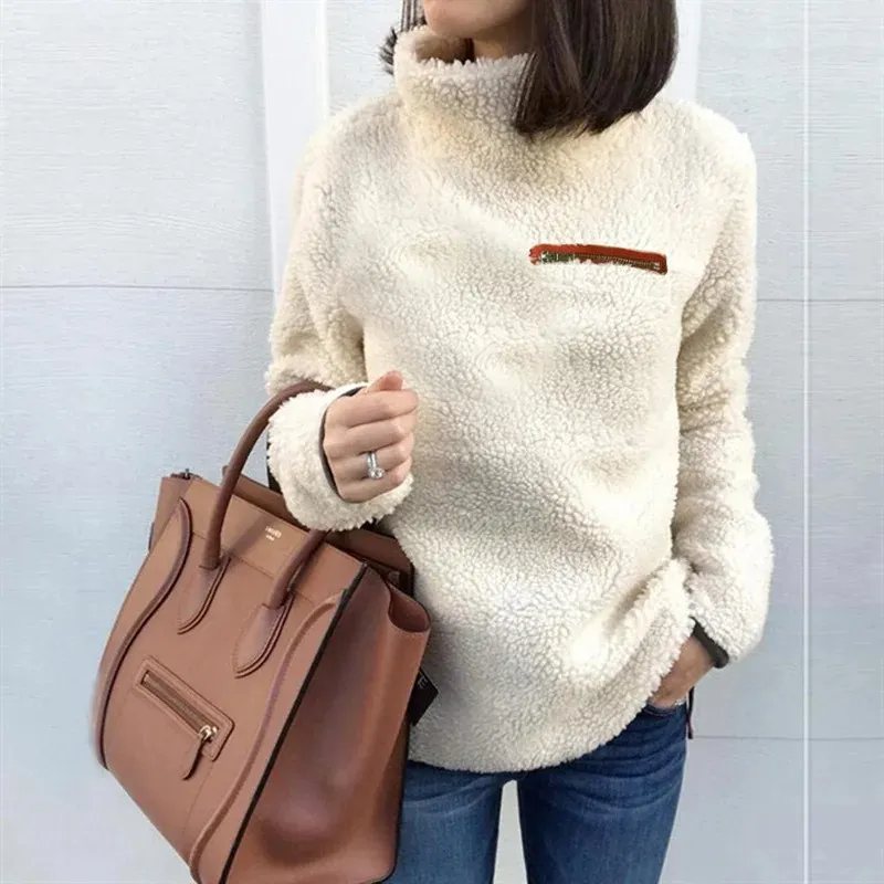 Women's Comfortable Fleece Turtleneck Jumper with Zipper Pocket | Perfect for Winter