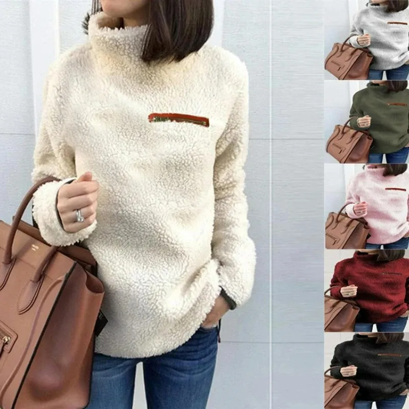 Women's Comfortable Fleece Turtleneck Jumper with Zipper Pocket | Perfect for Winter