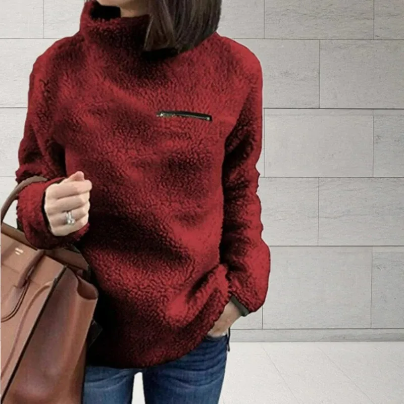 Women's Comfortable Fleece Turtleneck Jumper with Zipper Pocket | Perfect for Winter